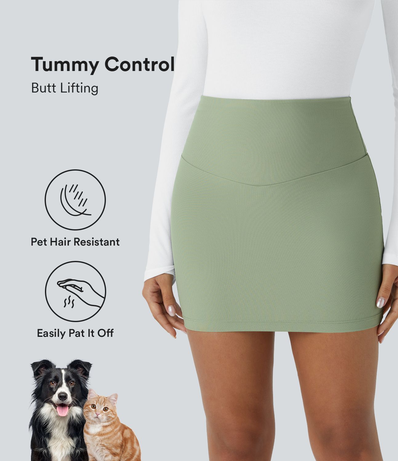 Patitoff™ Flow Pet Hair Resistant High Waisted Tummy Control Butt Lifting 2-in-1 Bodycon Mini Casual Skirt