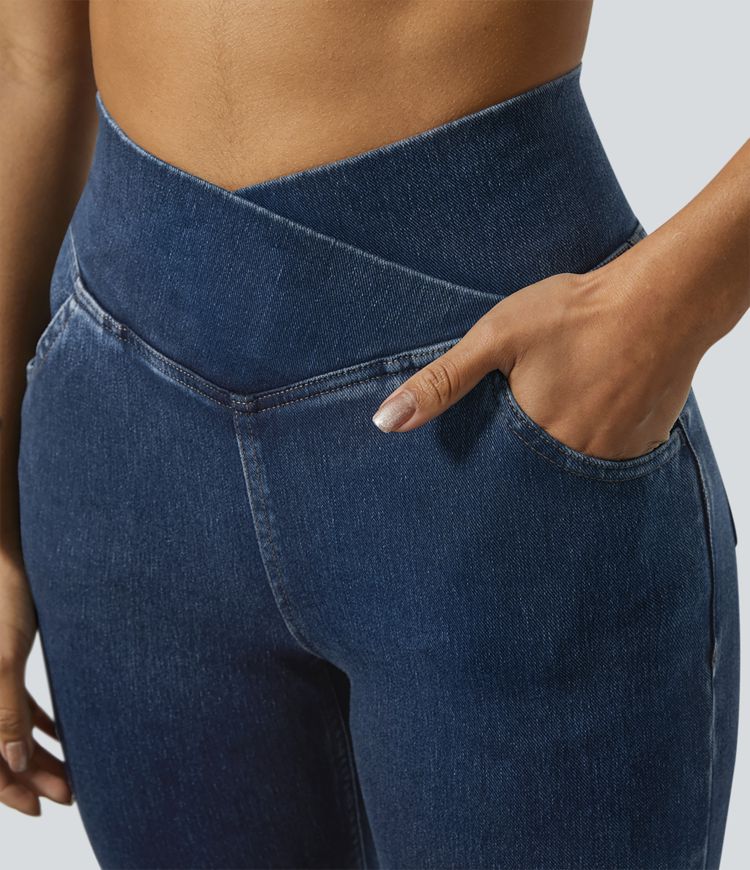 Halara Flex™ - Jean Ultra Evasé Tricot Extensible Lavé Poches Croisées Taille Haute