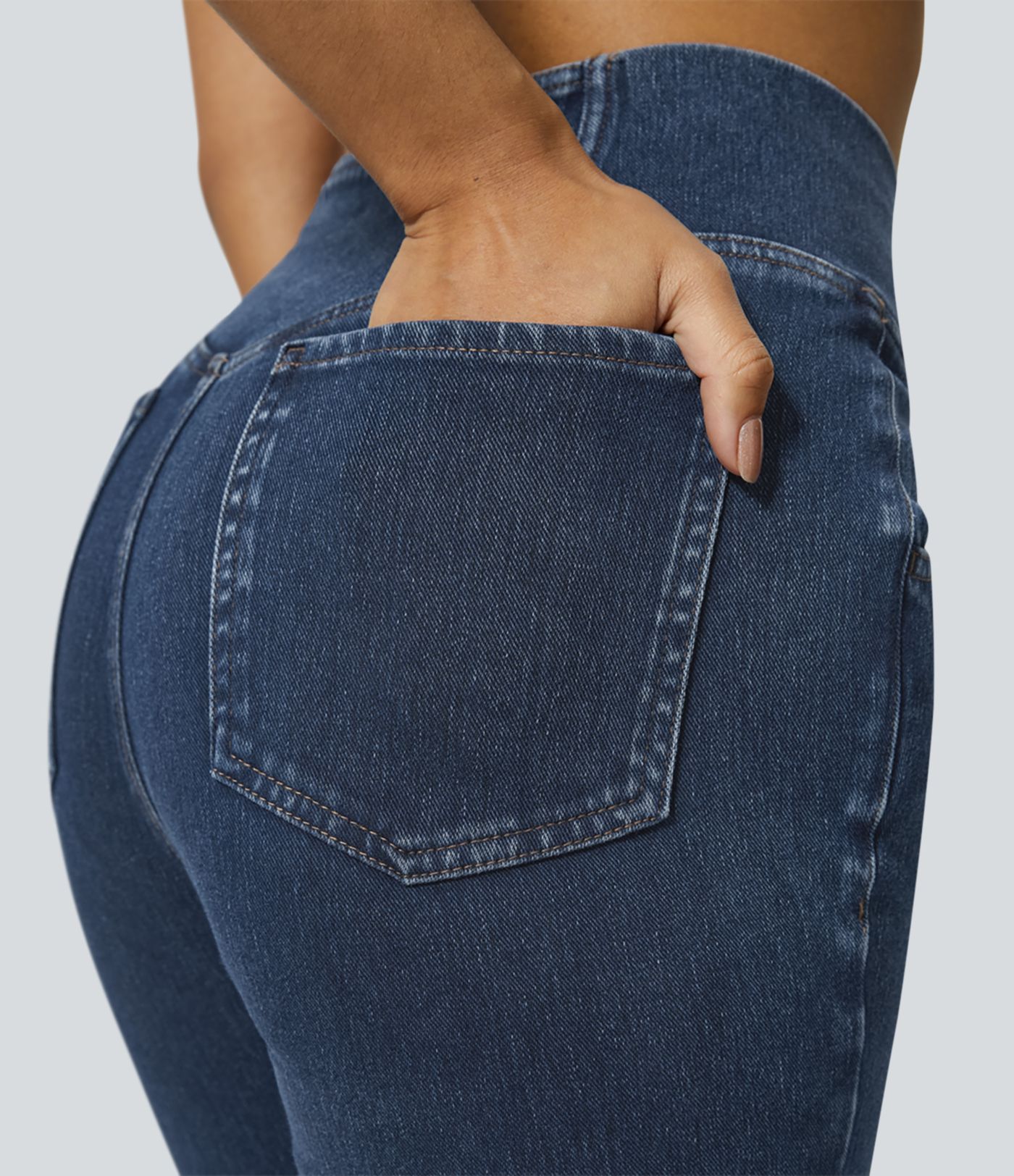 Jeans Halara Flex™ Denim súper acampanado elástico lavados con bolsillo cruzado y tiro alto