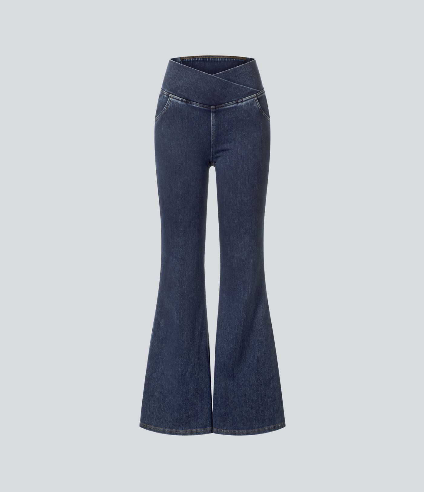 Jeans Halara Flex™ Denim súper acampanado elástico lavados con bolsillo cruzado y tiro alto