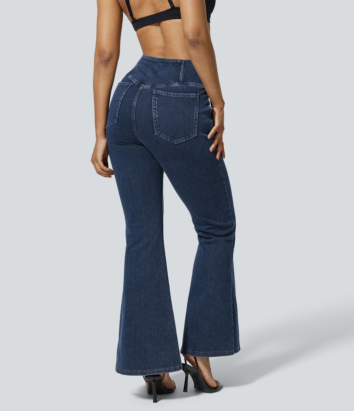 Jeans Halara Flex™ Denim súper acampanado elástico lavados con bolsillo cruzado y tiro alto
