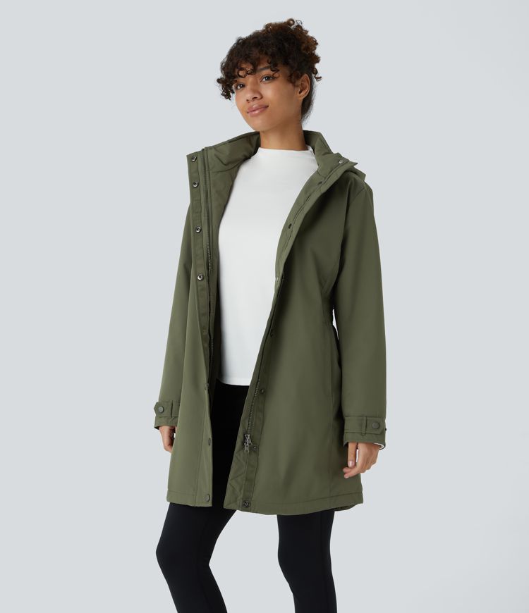 Veste longue de randonnée en polaire avec capuche amovible et col montant