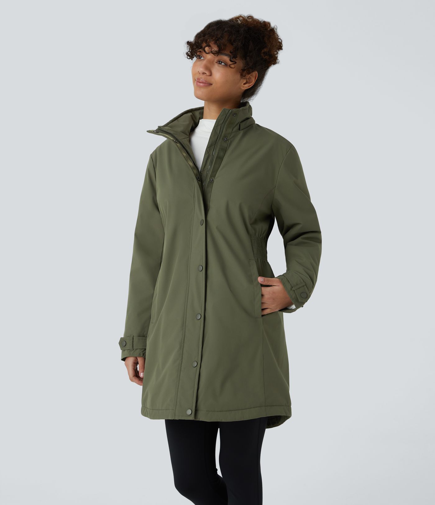 Veste longue de randonnée en polaire avec capuche amovible et col montant