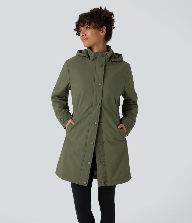 Veste longue de randonnée en polaire avec capuche amovible et col montant