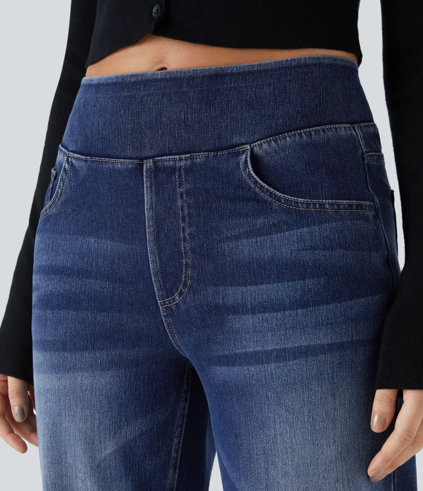 Halara Flex™ Jeans mit hohem Bund, mehreren Taschen, geradem Bein, verwaschenem