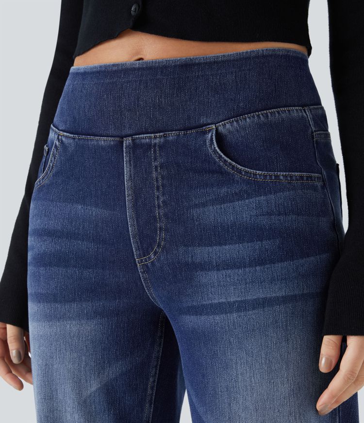 Halara Flex™ džíny s vysokým pasem, rovné, vyprané, s kapsami, vhodné pro volný čas