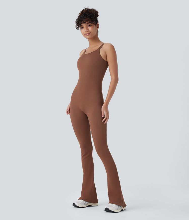 Mono yoga acampanado sin espalda cuello U sin costura