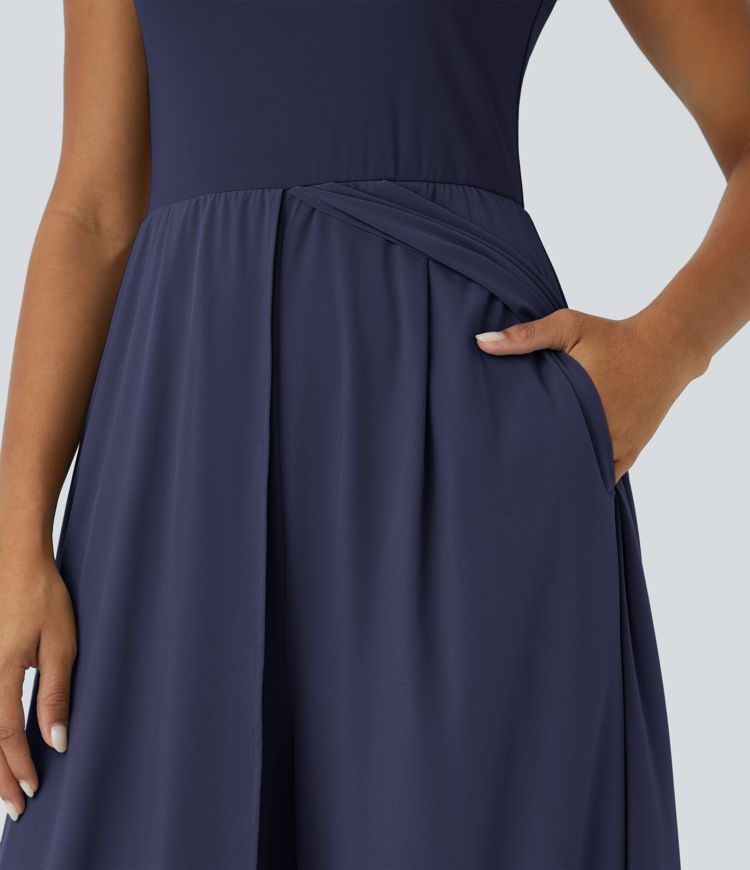 Breezeful™ Zipper Sleeveless Pocket Contrast Quick Dry Jumpsuit