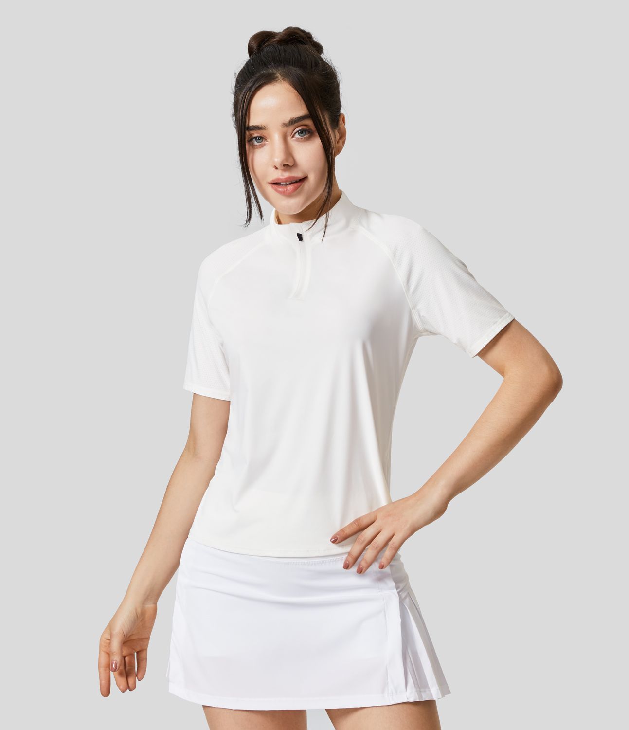 Parte superior de golf deportivo con cuello alto y media cremallera y mangas raglán, Cool Touch