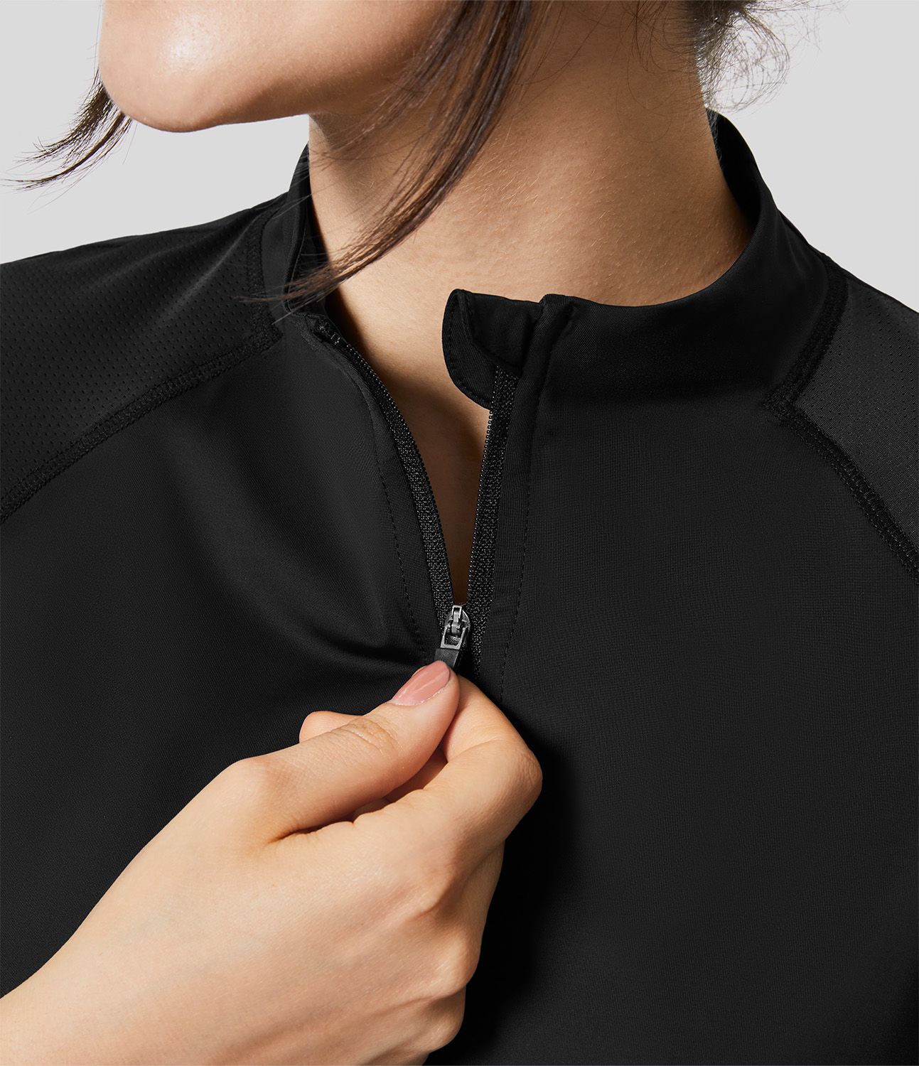 Golf-Sportoberteil mit Stehkragen und halbem Reißverschluss und Raglanärmeln,Cool Touch 
