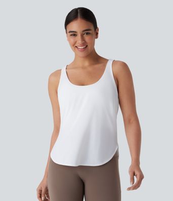 Contrast Mesh Curved Hem Cool Touch Quick Dry Running Tank Top