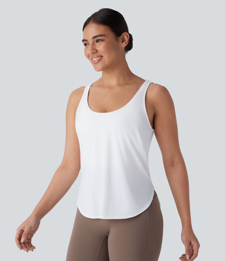 Contrast Mesh Curved Hem Cool Touch Quick Dry Running Tank Top