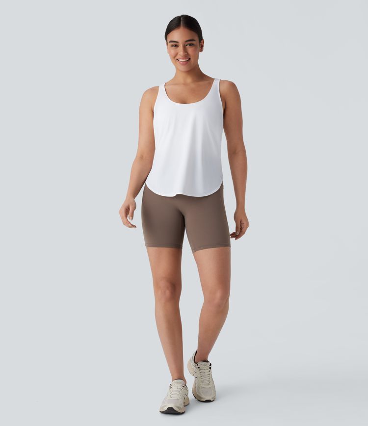 Contrast Mesh Curved Hem Cool Touch Quick Dry Running Tank Top