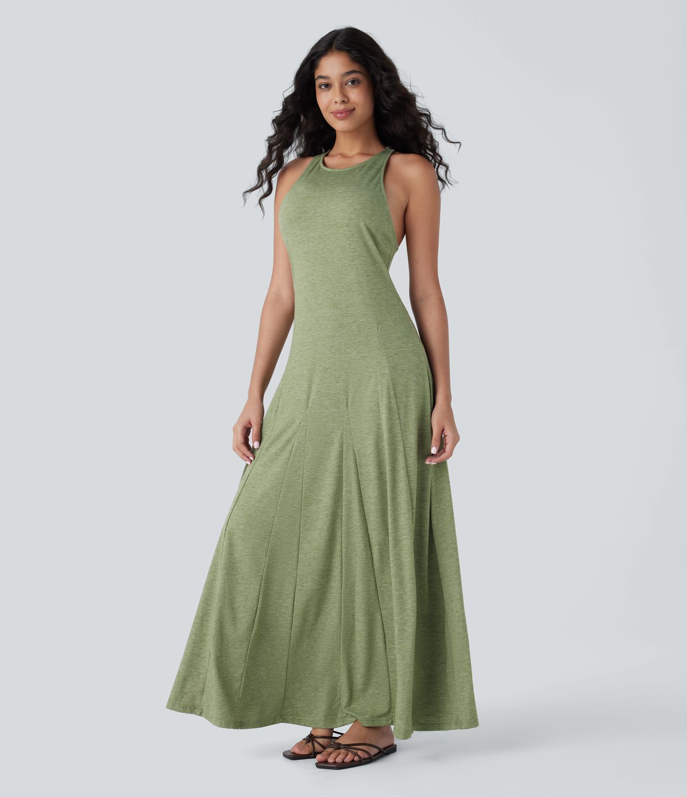 Sleeveless Backless Racerback Loose Maxi Casual Dress