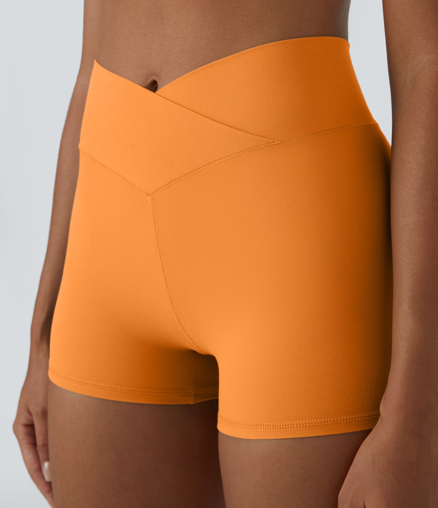 SoftlyZero™ High Waisted Crossover Plain Yoga Biker Shorts 3''-UPF50+