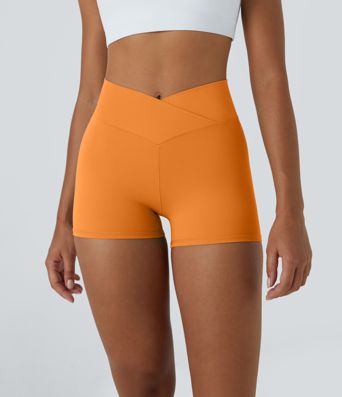 SoftlyZero™ High Waisted Crossover Plain Yoga Biker Shorts 3''-UPF50+