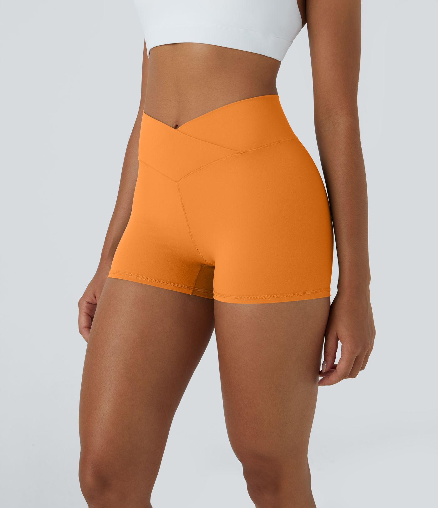 SoftlyZero™ High Waisted Crossover Plain Yoga Biker Shorts 3''-UPF50+