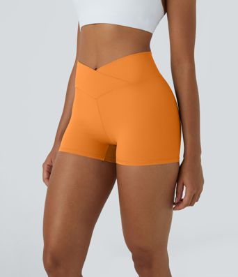 SoftlyZero™ High Waisted Crossover Plain Yoga Biker Shorts 3''-UPF50+