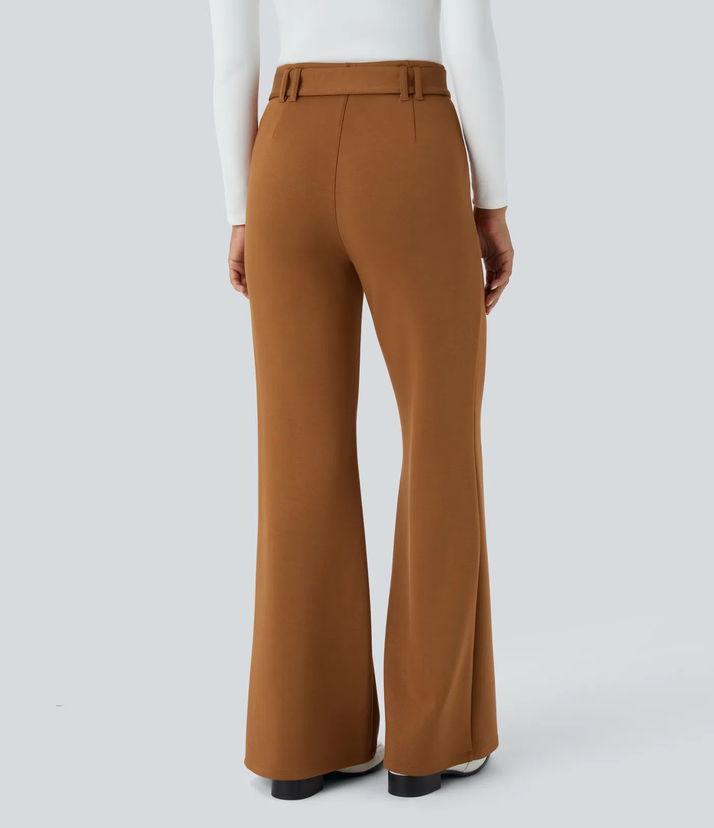 High Waisted Belted Side Pocket Flare Work Pants
