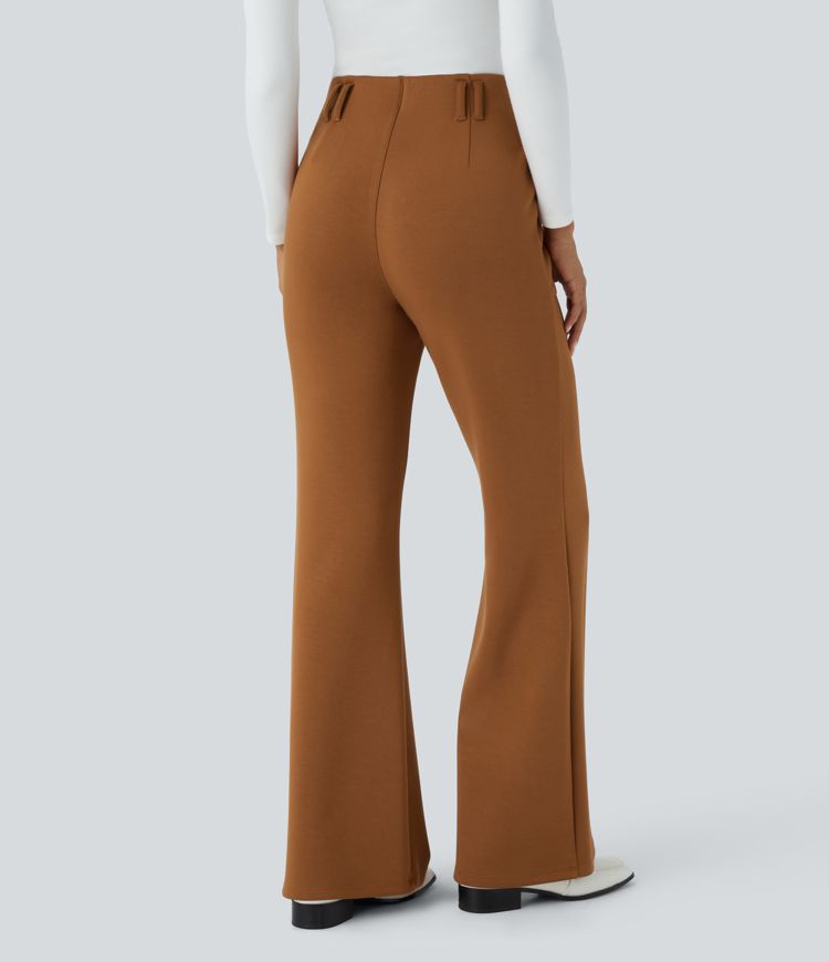 Pantalon évasé taille haute avec ceinture et poches latérales