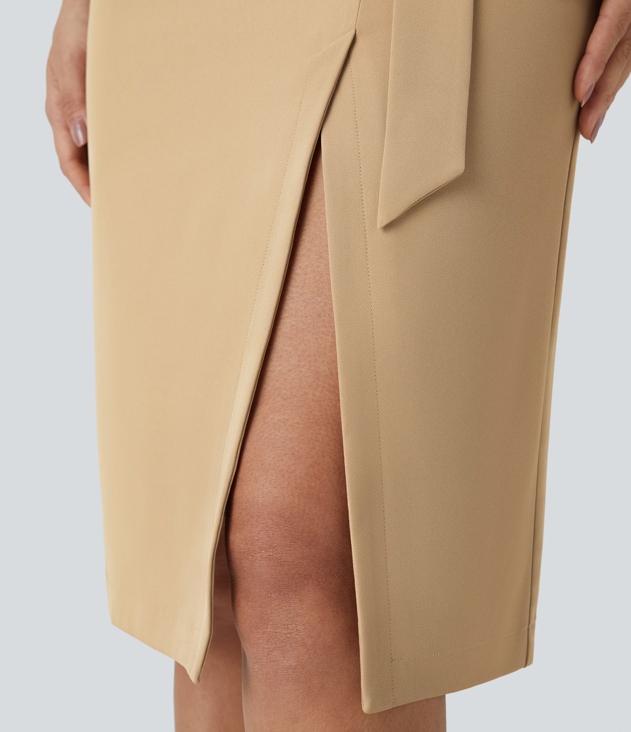 High-waist belt invisible zipper split midi workwear pencil skirt