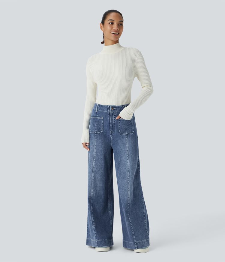 Jean large décontracté Halara Flex™ taille haute avec poches, lavé