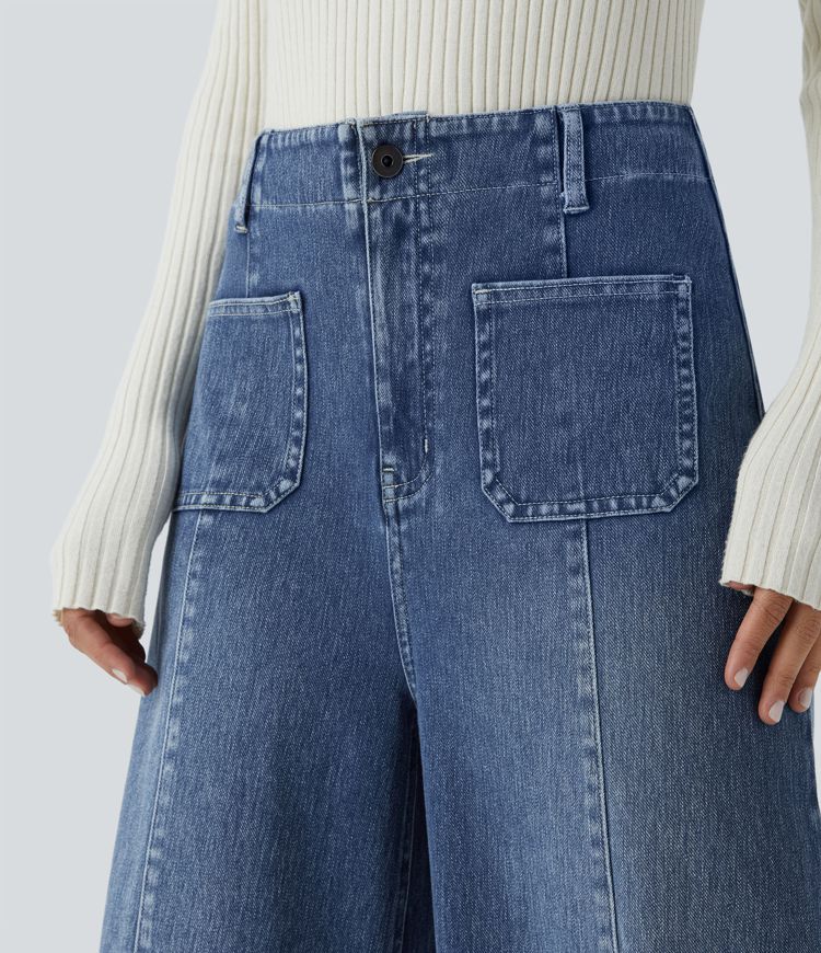 Jean large décontracté Halara Flex™ taille haute avec poches, lavé