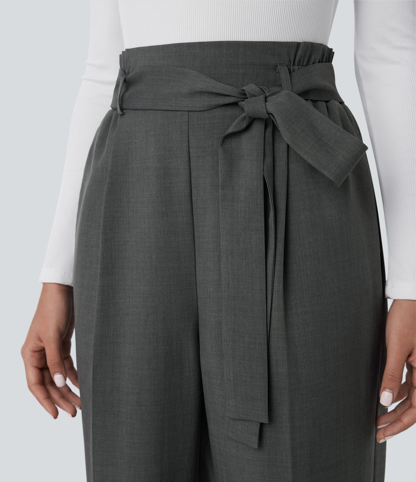 High-waisted, belted, side pocket, straight-leg work pants