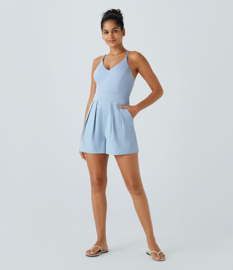 Breezeful™ Combishort Dos Nu Poche Zippée Invisible Sur le Côté Jambe Large Séchage Rapide