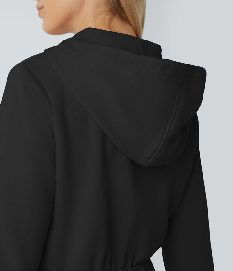 Hooded Drawstring Half Zip Long Sleeve Pocket Fleece Casual Jogger Jumpsuit