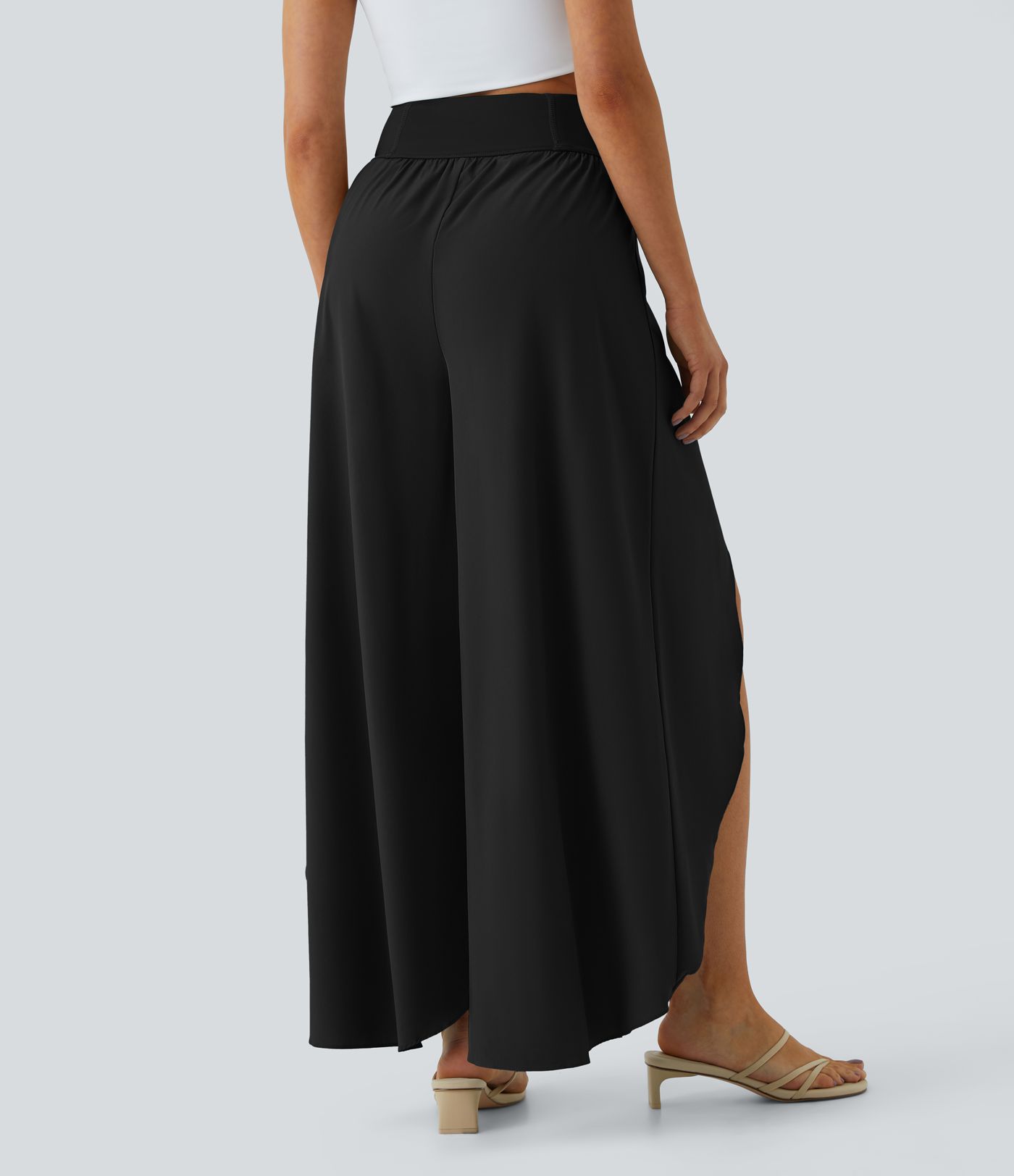 Breezeful™ High Waisted Back Waistband Pocket Palazzo Flowy Split Wide Leg Quick Dry Casual Pants
