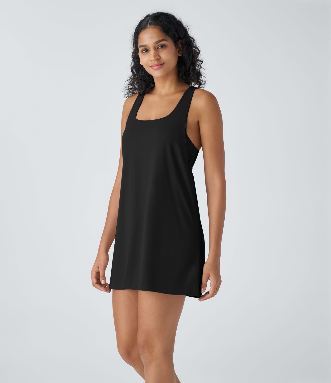 U-neck sleeveless racerback side pocket two-piece set mini yoga active dress