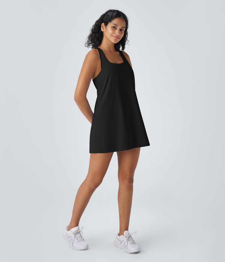 U-neck sleeveless racerback side pocket two-piece set mini yoga active dress