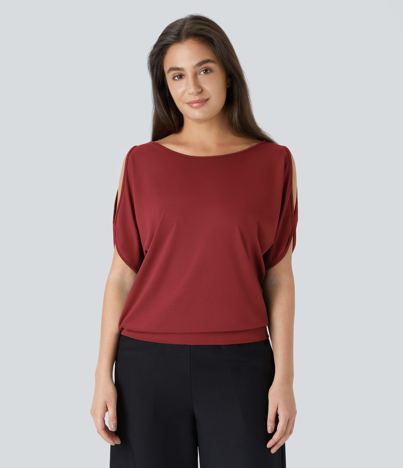Women's Boat Neck Short Sleeve Cut Out Casual T-Shirt - Halara