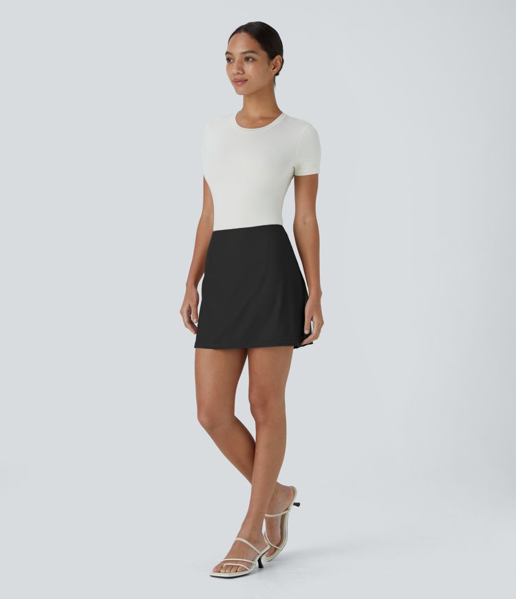 High-waisted, side-invisible zipper, 2-in-1 A-line mini casual skirt