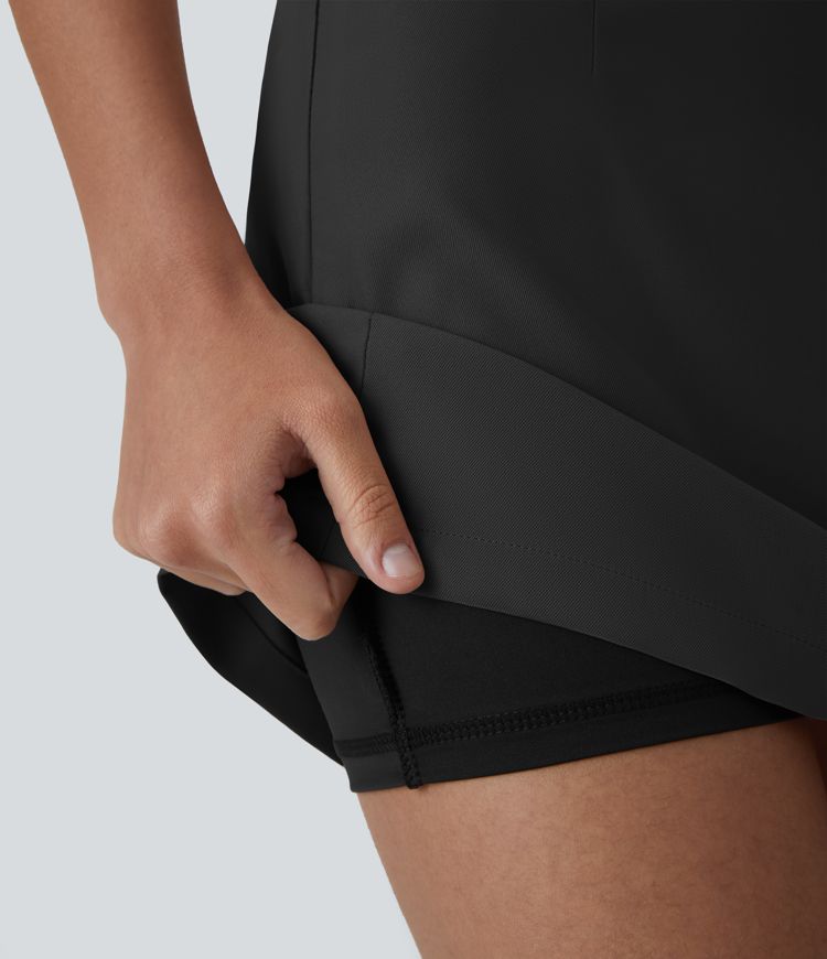 High-waisted, side-invisible zipper, 2-in-1 A-line mini casual skirt