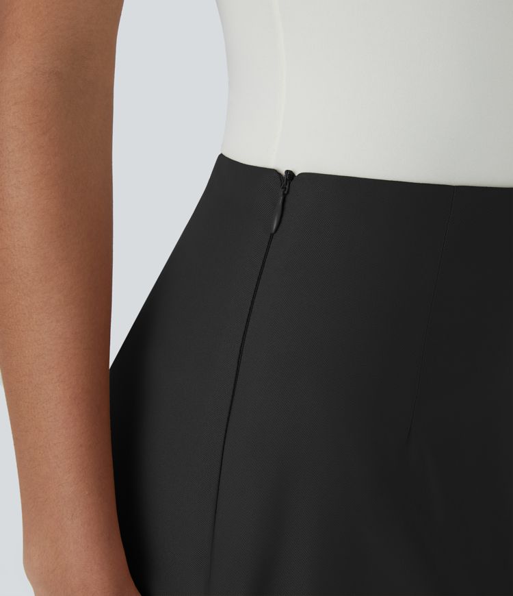 High-waisted, side-invisible zipper, 2-in-1 A-line mini casual skirt