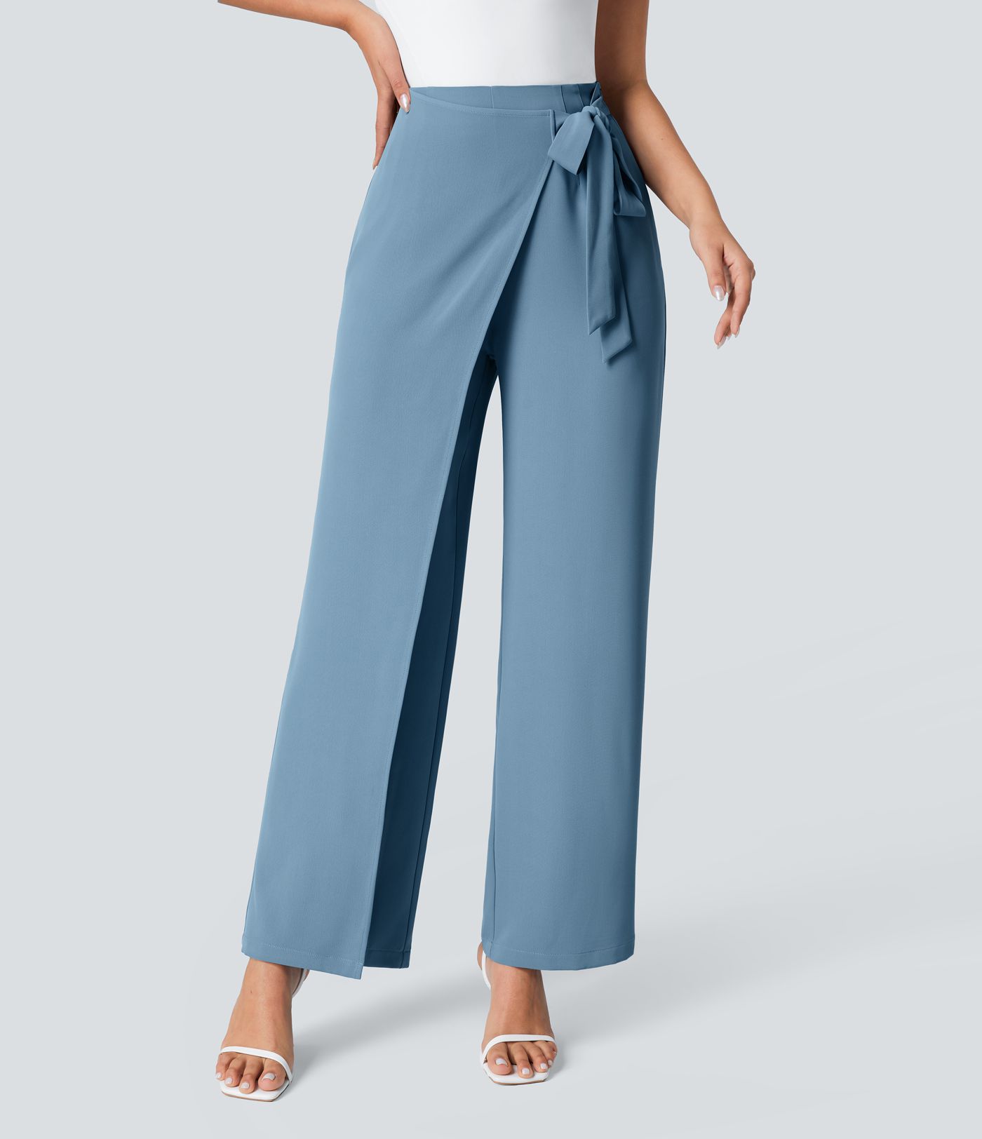 High Waisted Tie Side Wide Leg Women Suit Work Pants High Waisted Tie Side Wide Leg Women Suit Work Pants