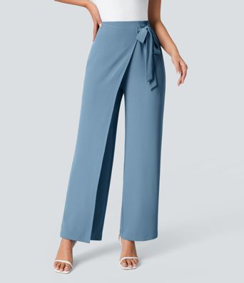 High Waisted Tie Side Wide Leg Women Suit Work Pants High Waisted Tie Side Wide Leg Women Suit Work Pants