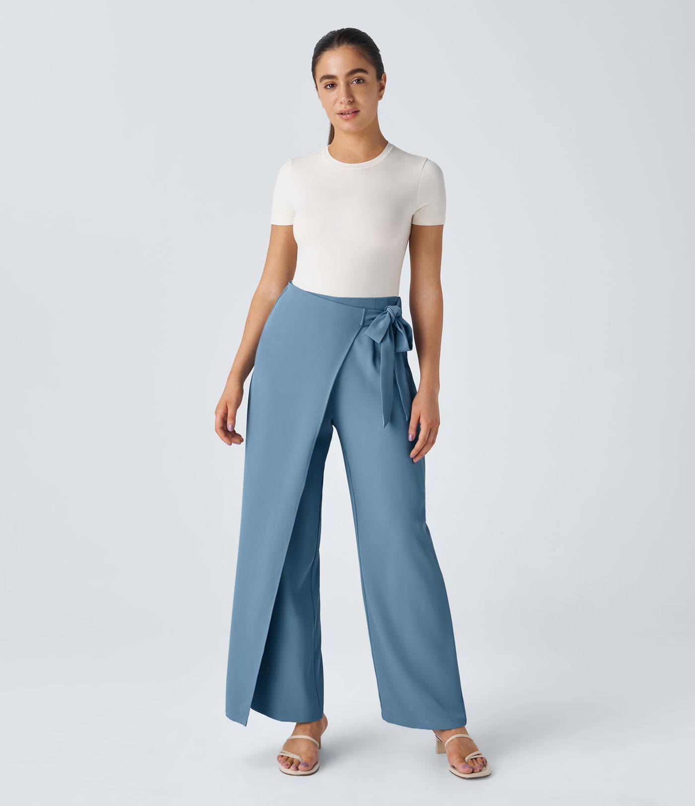 High Waisted Tie Side Wide Leg Women Suit Work Pants High Waisted Tie Side Wide Leg Women Suit Work Pants