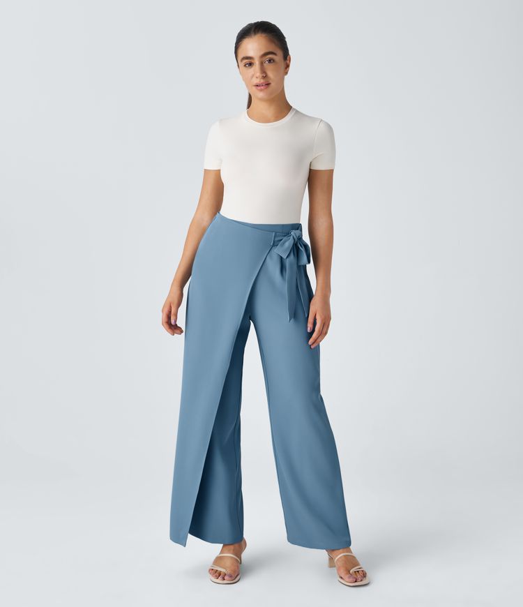 High Waisted Tie Side Wide Leg Women Suit Work Pants High Waisted Tie Side Wide Leg Women Suit Work Pants