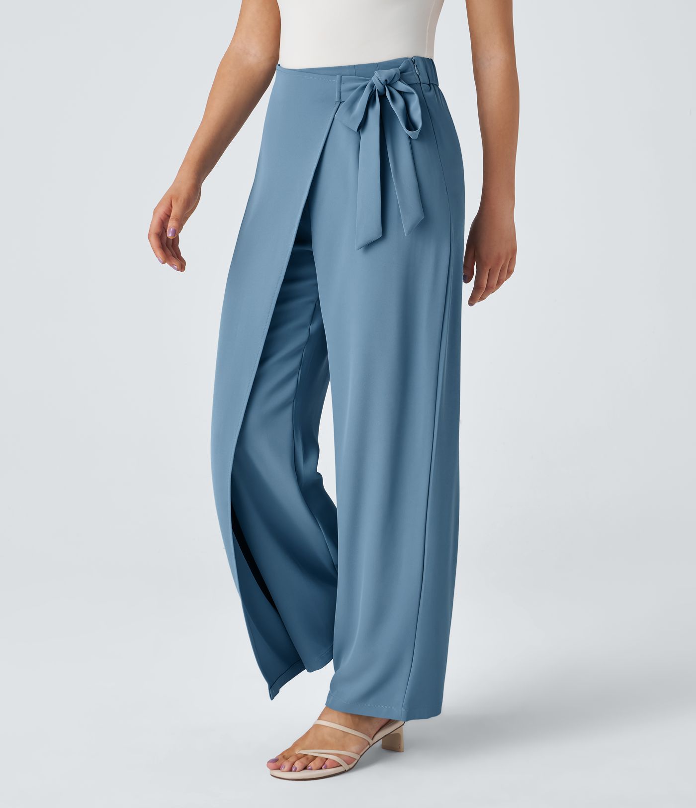 High Waisted Tie Side Wide Leg Women Suit Work Pants High Waisted Tie Side Wide Leg Women Suit Work Pants