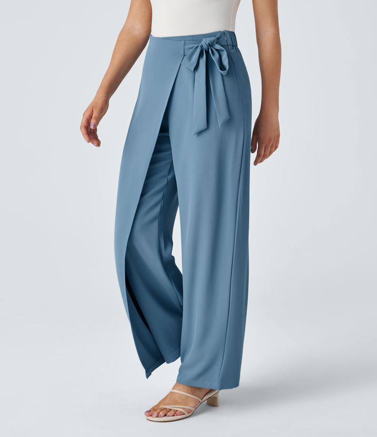 High Waisted Tie Side Wide Leg Women Suit Work Pants High Waisted Tie Side Wide Leg Women Suit Work Pants