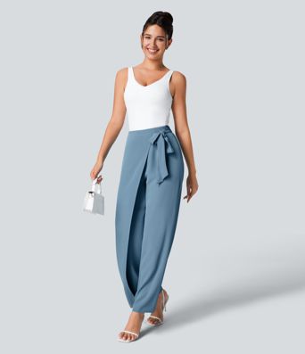High Waisted Tie Side Wide Leg Women Suit Work Pants High Waisted Tie Side Wide Leg Women Suit Work Pants