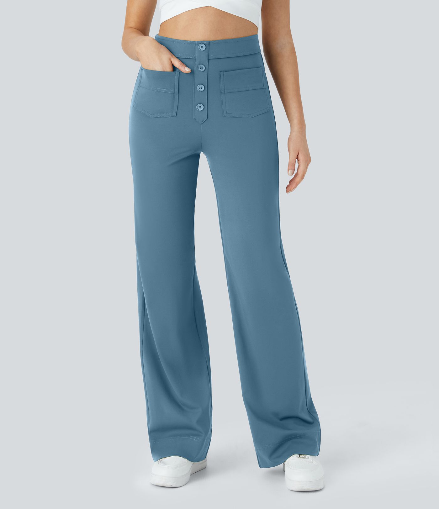High Waisted with Pockets Straight Leg Stretchy Casual Pants