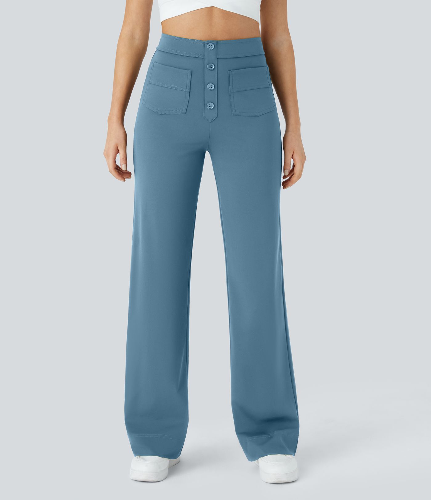 High Waisted with Pockets Straight Leg Stretchy Casual Pants
