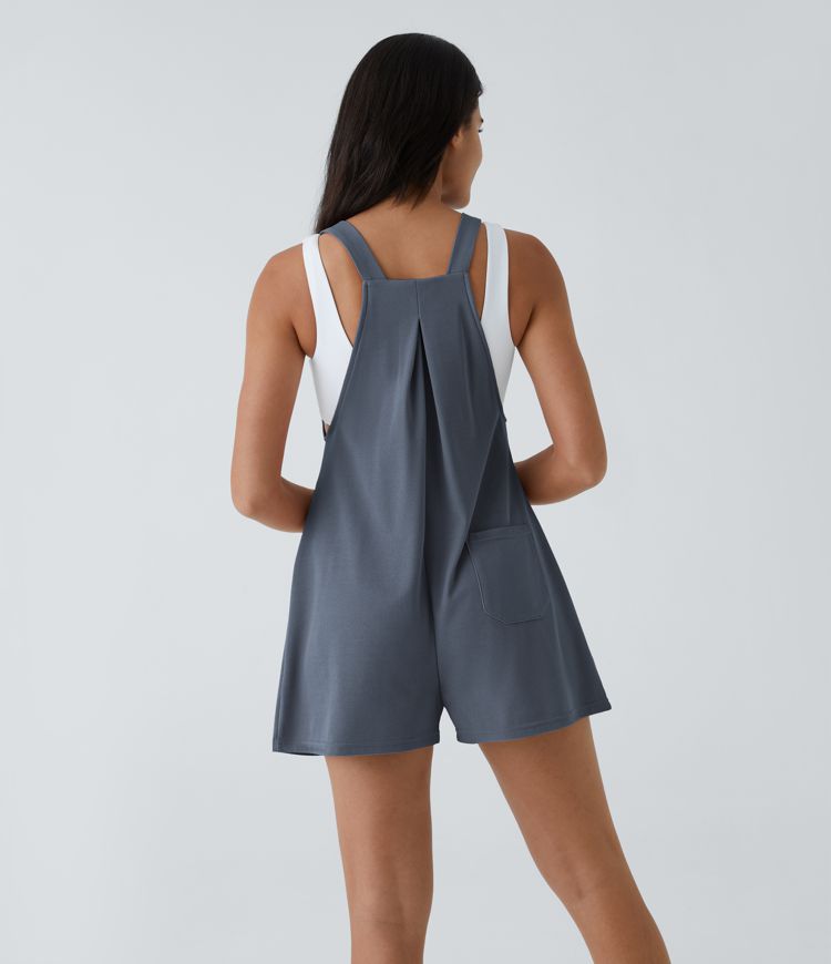 Pockets Waffle Casual Short Overalls