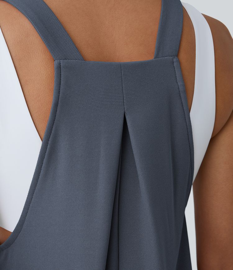 Pockets Waffle Casual Short Overalls