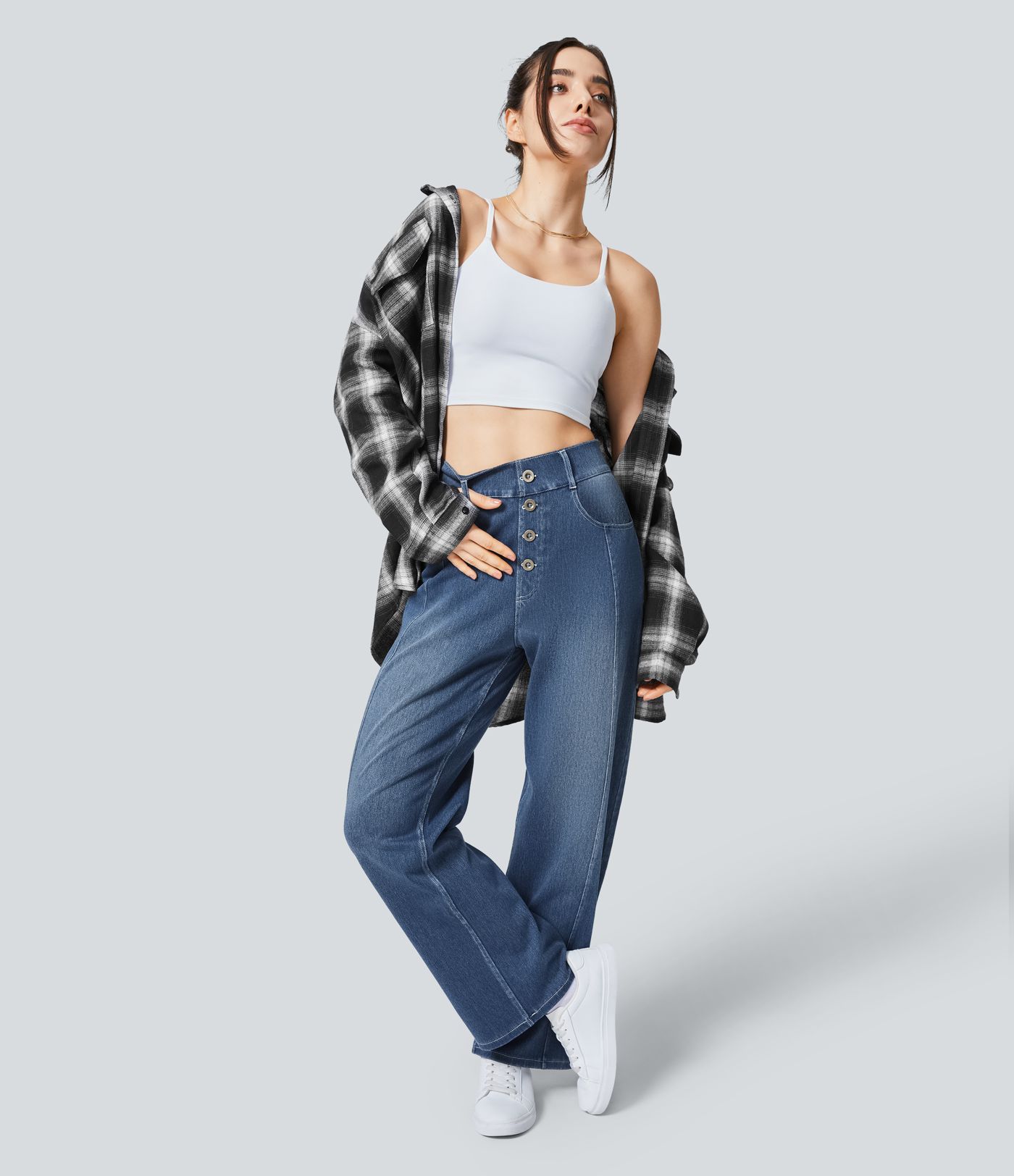 Halara Flex™ High Waisted Decorative Pockets Straight Leg Casual Boyfriend Jeans