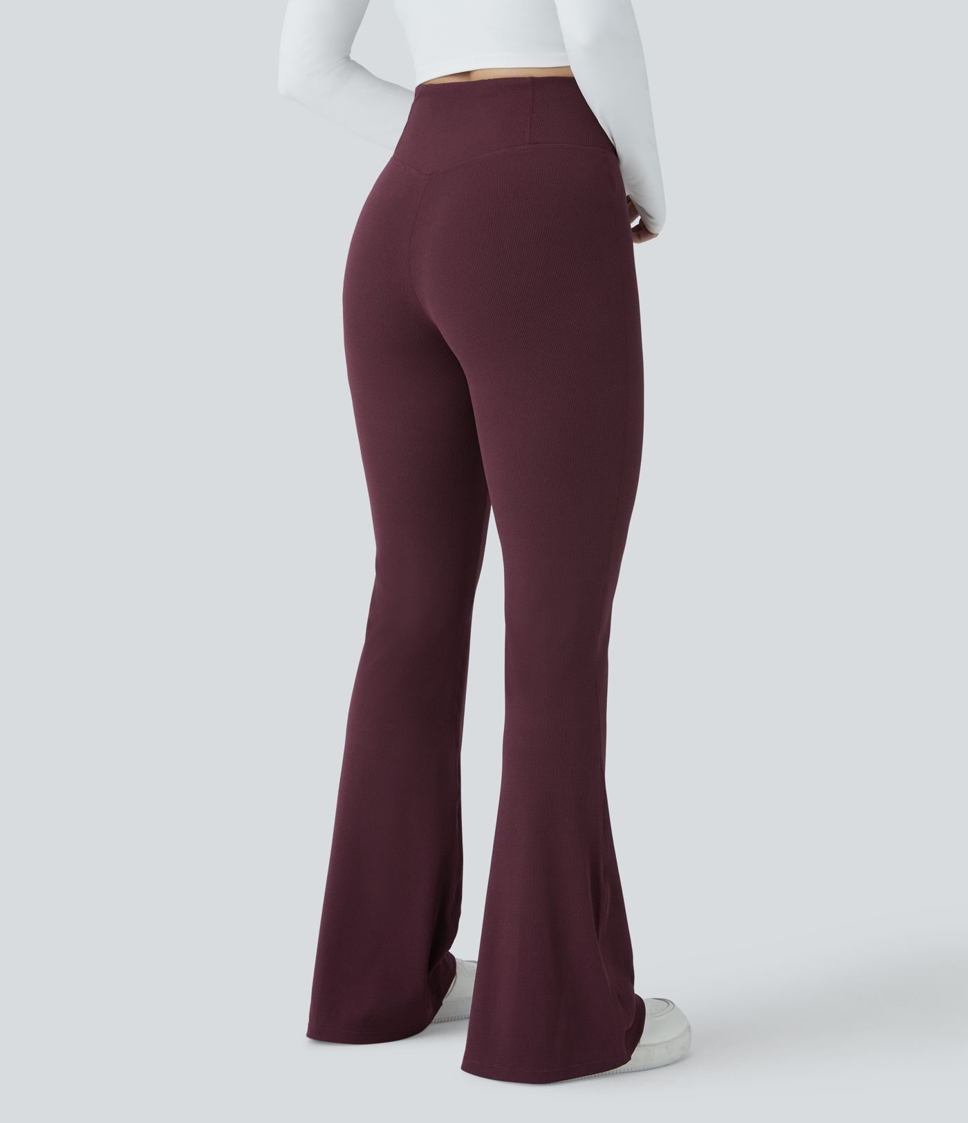 Pantaloni casual evazați cu talie înaltă și buzunare tip waffle